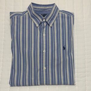 Ralph Lauren Blue Yellow Striped Short Sleeve Button Down Shirt Men’s Large